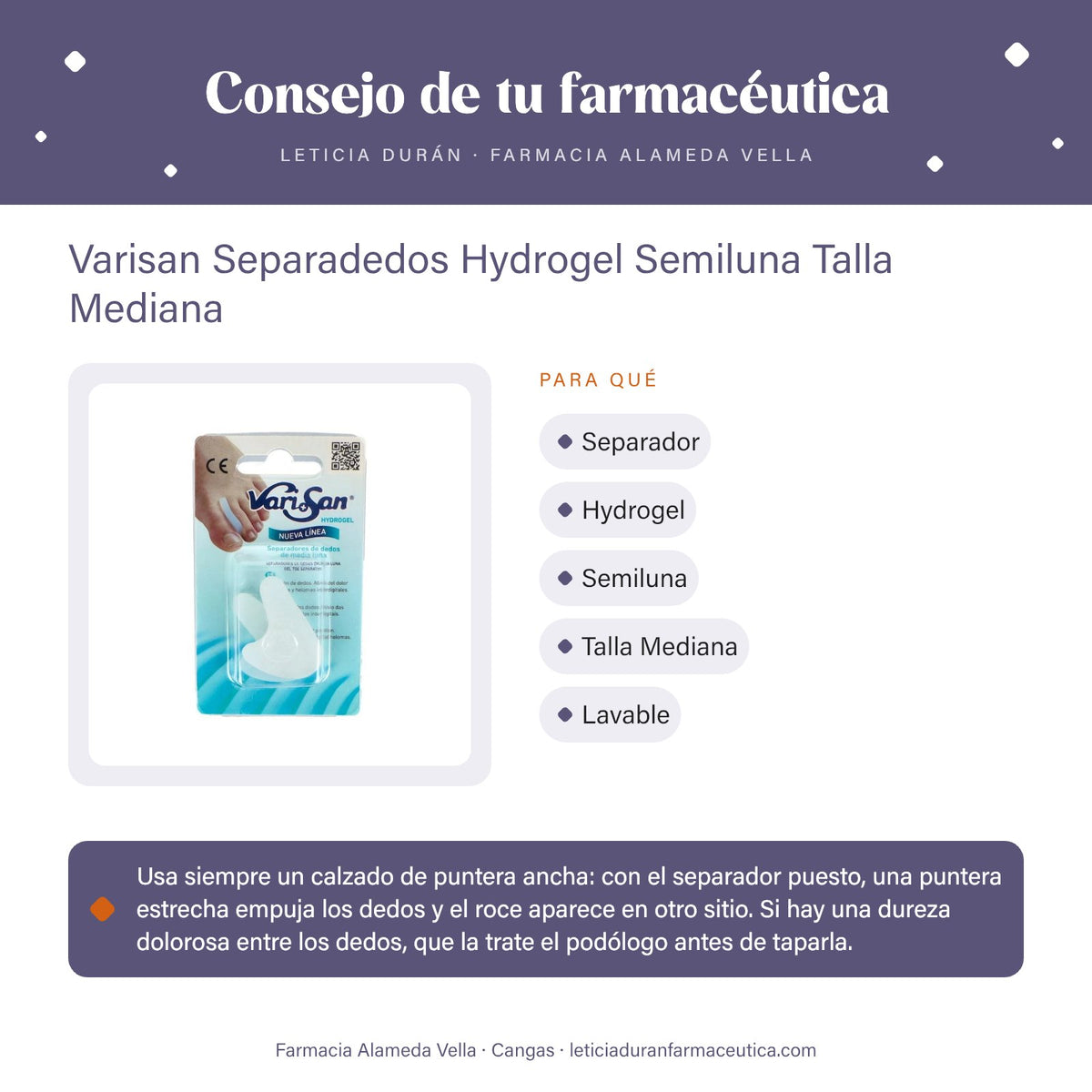 Varisan Separadedos Hydrogel Semiluna Talla Mediana – consejo de tu farmacéutica
