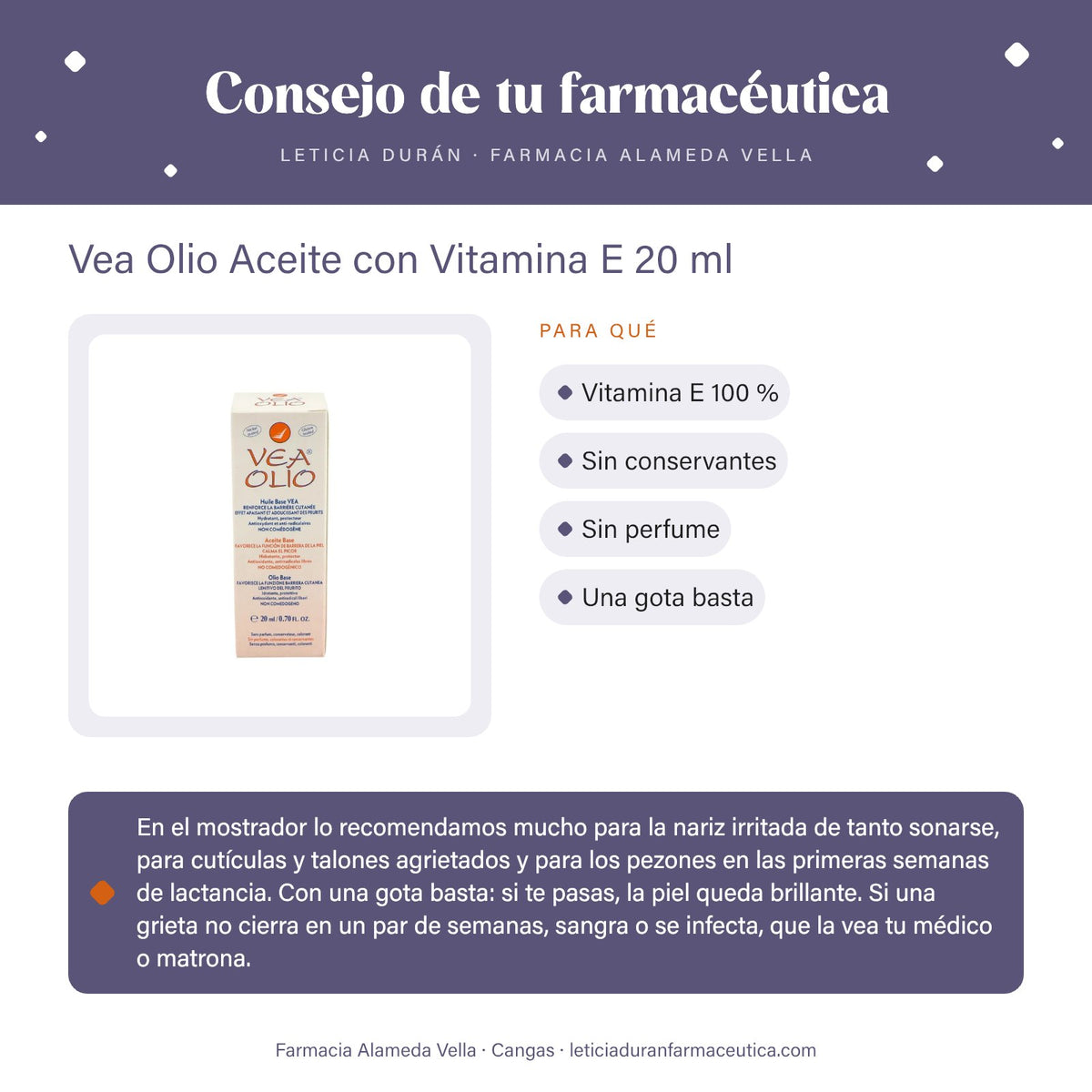 Vea Olio Aceite con Vitamina E 20 ml – consejo de tu farmacéutica