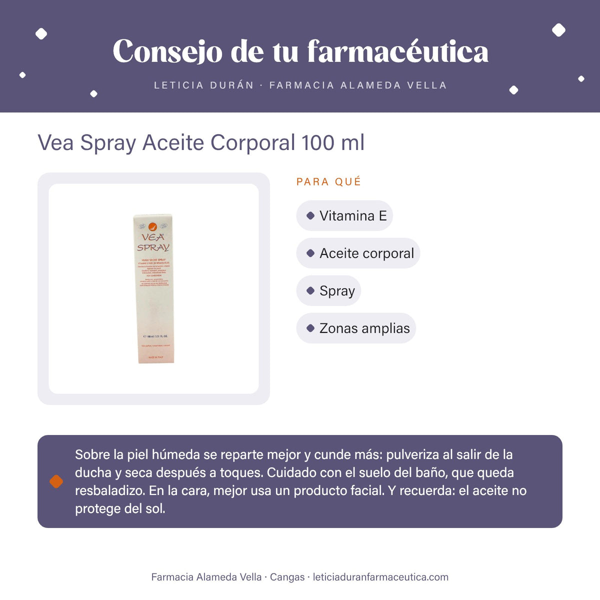 Vea Spray Aceite Corporal 100 ml – consejo de tu farmacéutica