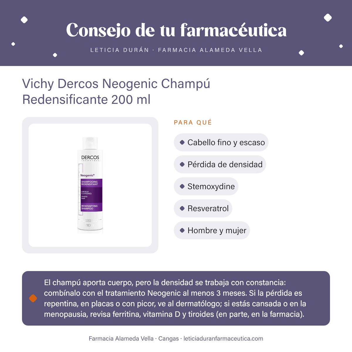 Vichy Dercos Neogenic Champú Redensificante 200 ml – consejo de tu farmacéutica