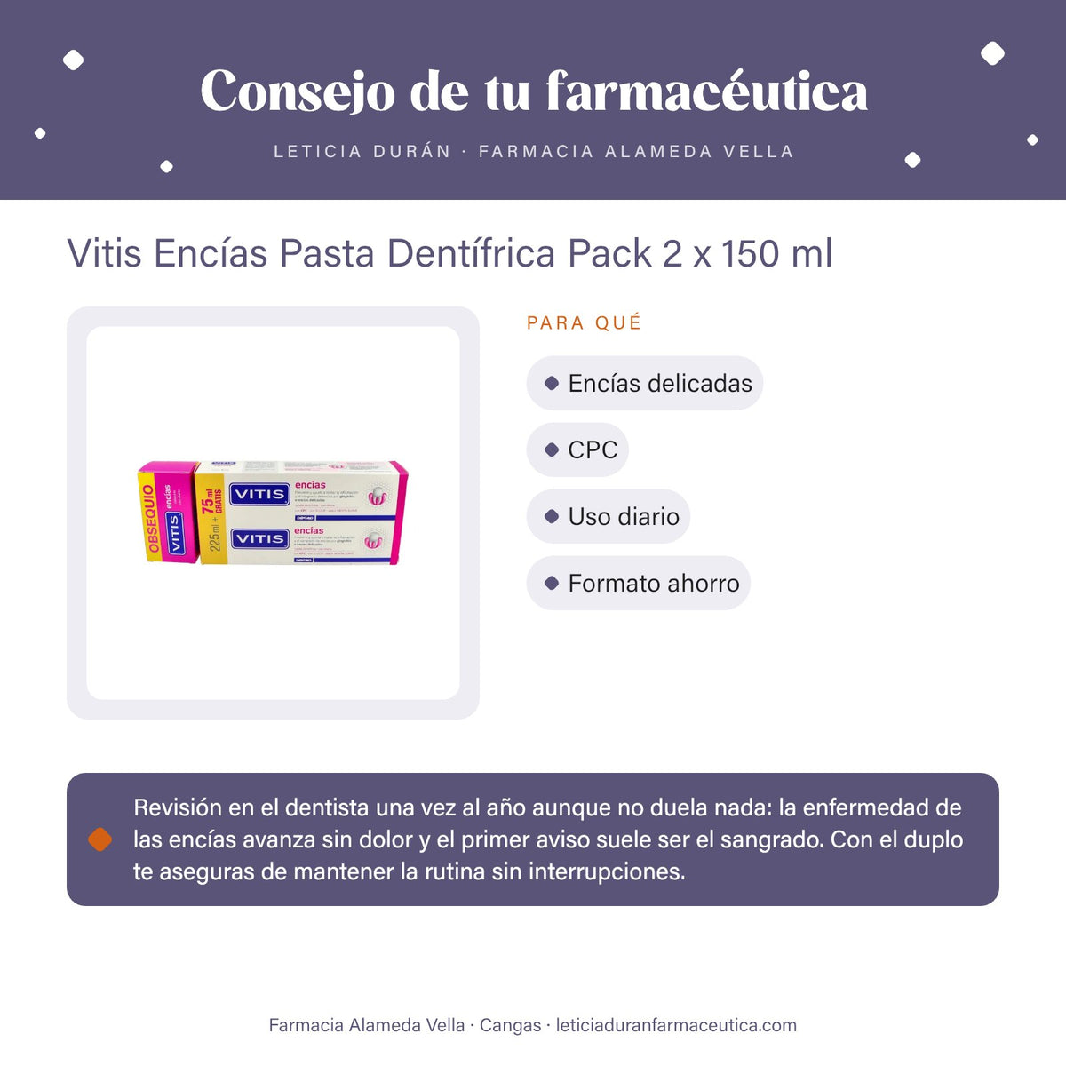 Vitis Encías Pasta Dentífrica Pack 2 x 150 ml – consejo de tu farmacéutica