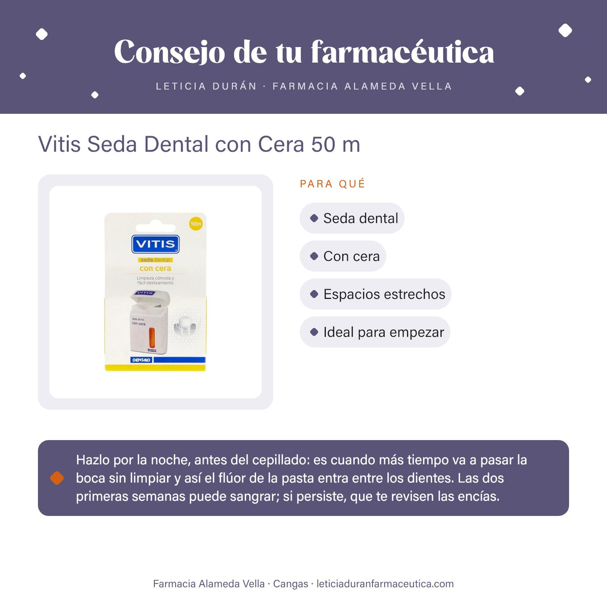 Vitis Seda Dental con Cera 50 m – consejo de tu farmacéutica